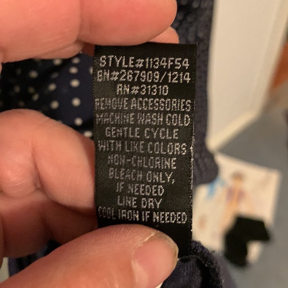 iZ Byer sleeveless lined navy and white dotted dress; Juniors Size large. - Picture 6 of 6